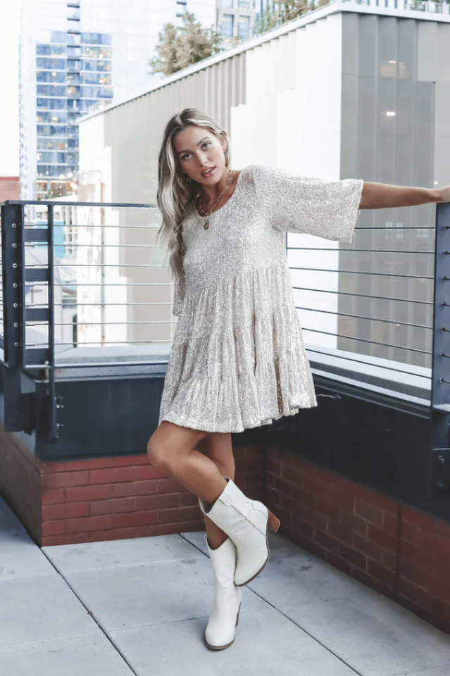 My Queen Sequin Baby Doll Dress