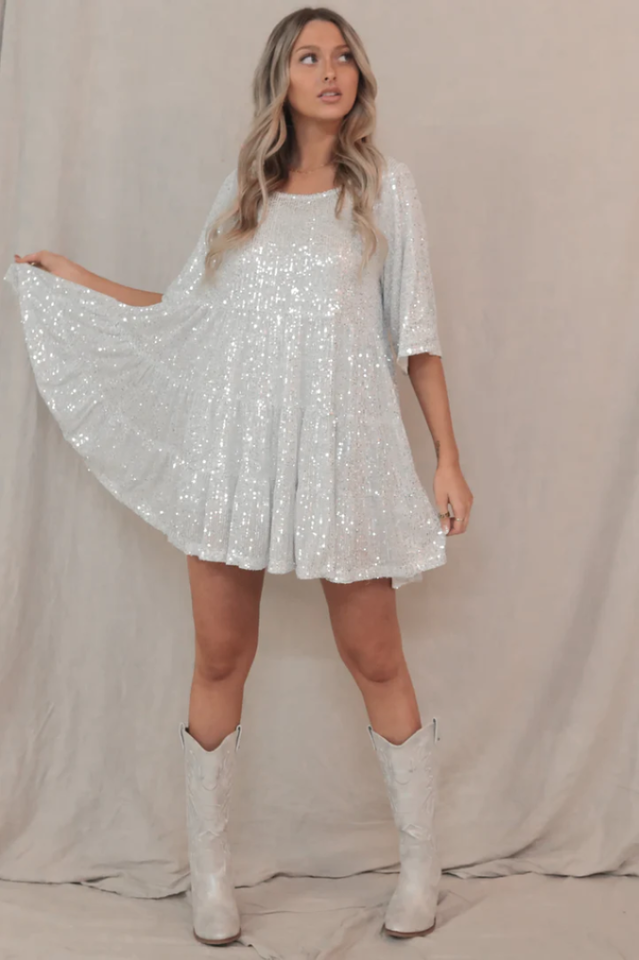 My Queen Sequin Baby Doll Dress
