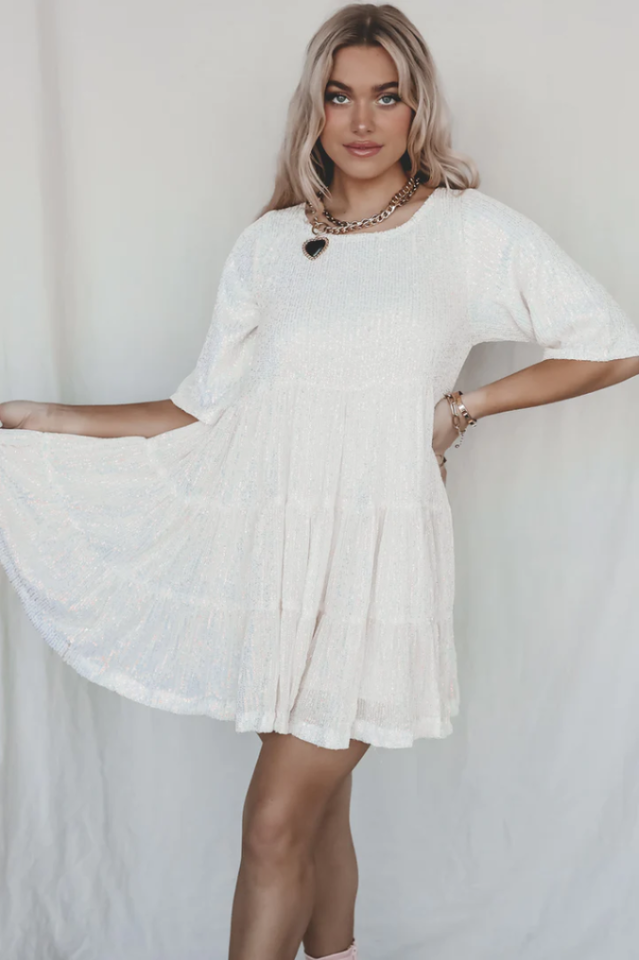 My Queen Sequin Baby Doll Dress