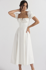 Tallulah White Puff Sleeve Midi Dress Newgew