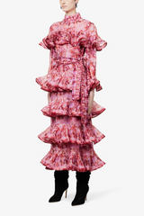 Tiered-Frills Linen-Blend Midi Dress