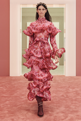 Tiered-Frills Linen-Blend Midi Dress