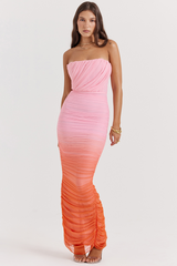 Saphirblaues, plissiertes Maxikleid mit Ombre-Muster