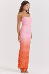 Saphirblaues, plissiertes Maxikleid mit Ombre-Muster