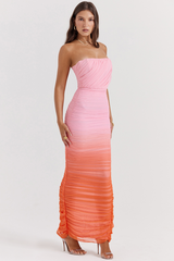 Saphirblaues, plissiertes Maxikleid mit Ombre-Muster