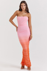 Saphirblaues, plissiertes Maxikleid mit Ombre-Muster