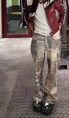 Newspaper Print Washed Boyfriend Jeans