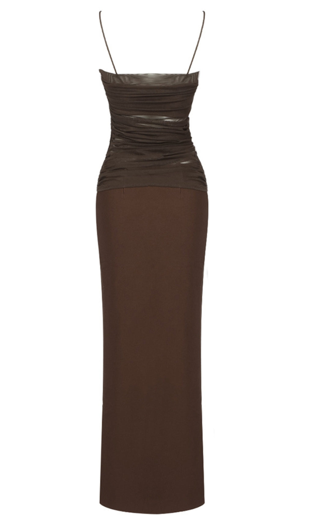 Maxikleid aus Netzstoff mit Riemchenmuster in Braun