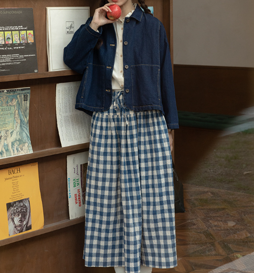 Style Blue Peter Pan Collar Pockets Patchwork Denim Coats