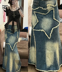 Juno Rey Asymmetrical Denim Slit Skirt