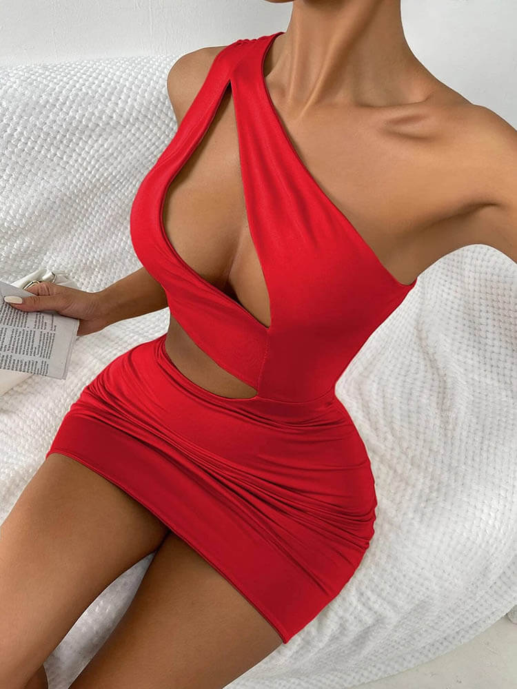 One Shoulder Cutout Bodycon Mini Dress Newgew
