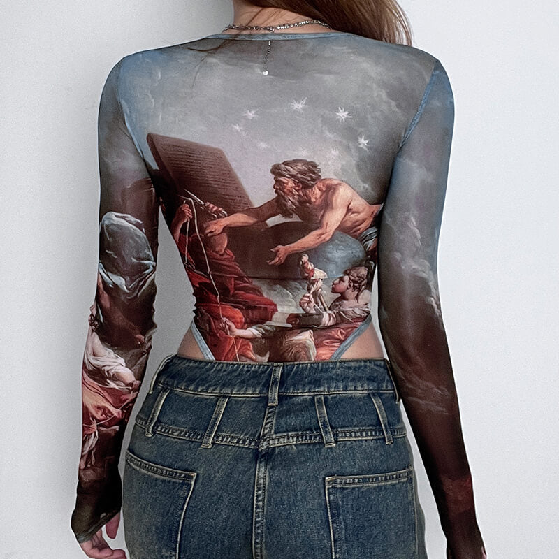 Renaissance Art Print Mesh Aesthetic Bodysuit