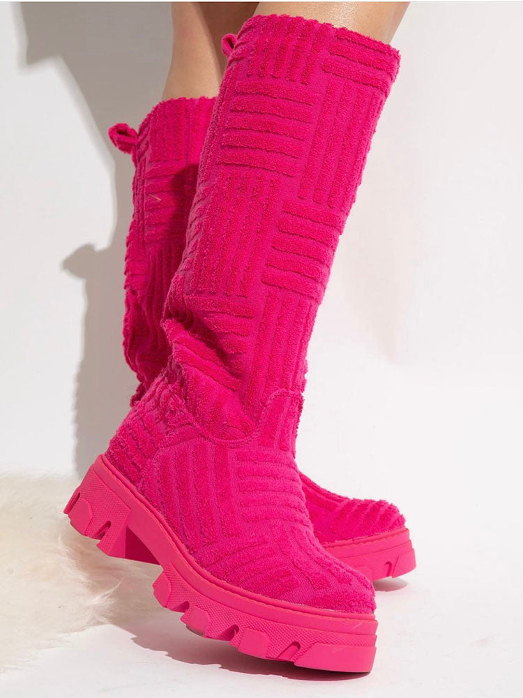 Towel Round Toe Flat Boots