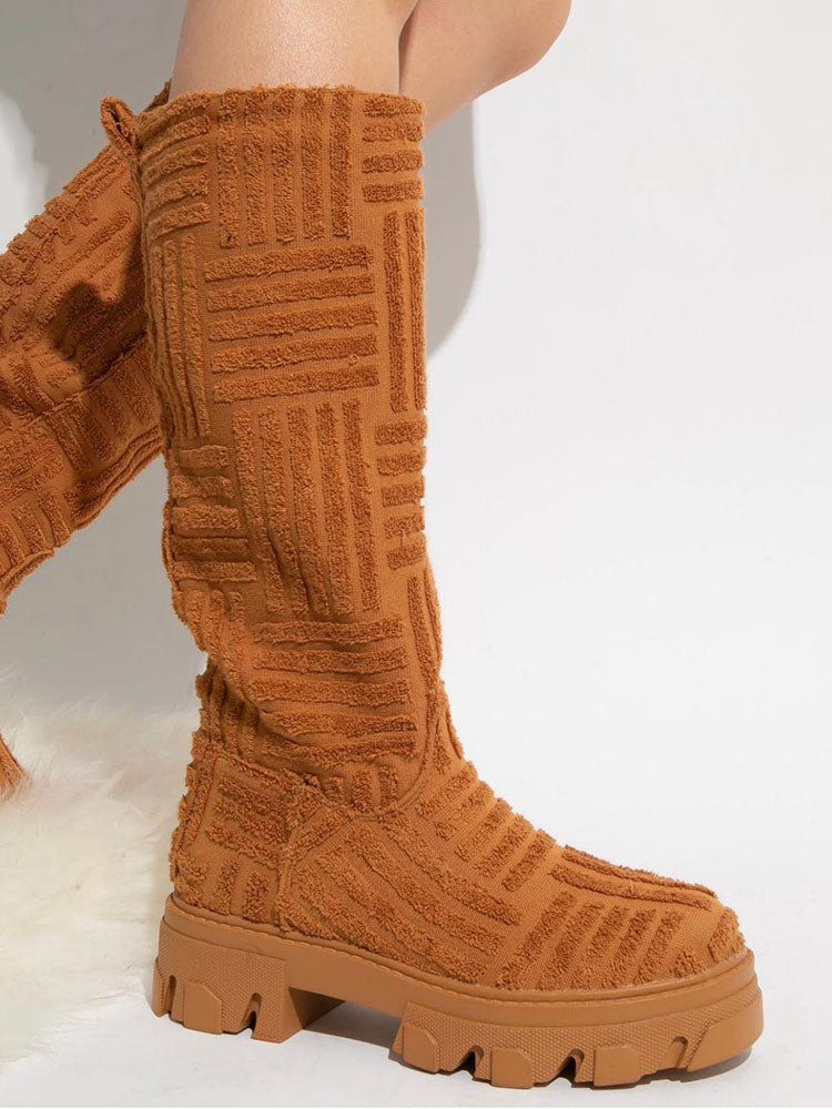 Towel Round Toe Flat Boots