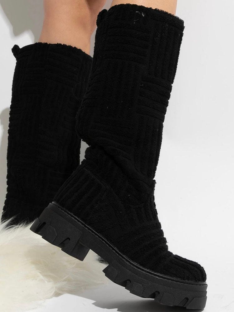 Towel Round Toe Flat Boots