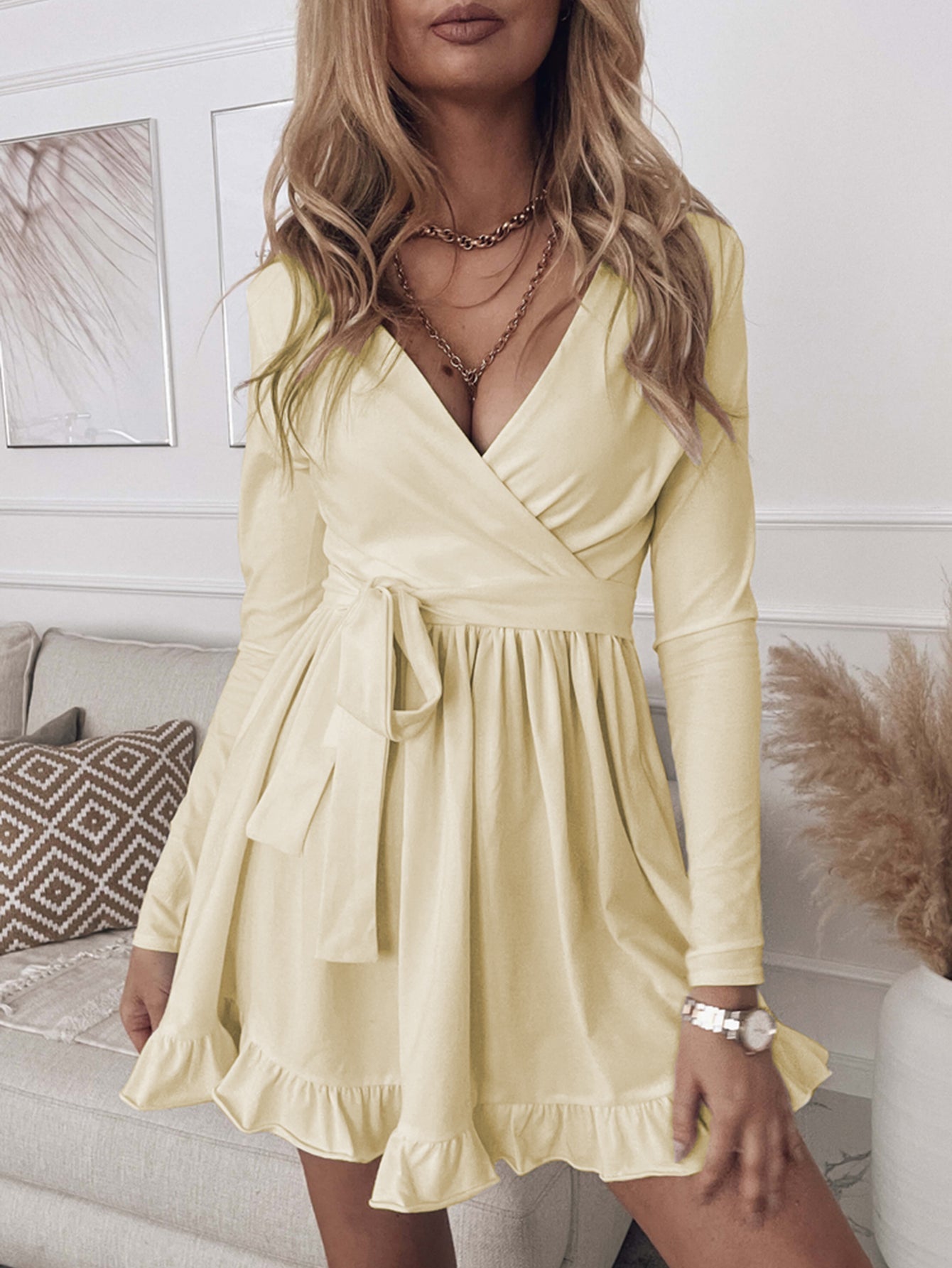 Ruffle Hem Solid A-line Dress Sai Feel