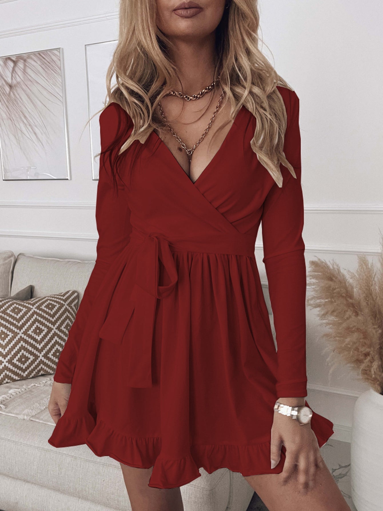 Ruffle Hem Solid A-line Dress Sai Feel