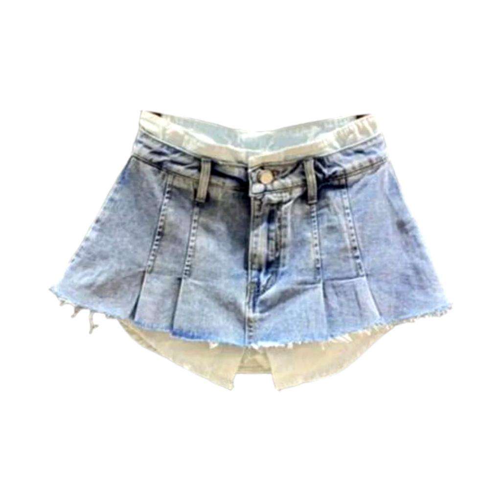 Exposed pocket color denim skort