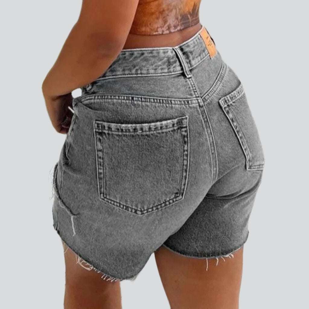 Cut-out leg women denim shorts
