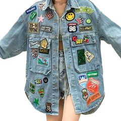 Jeansjacke mit Allover-Patches
