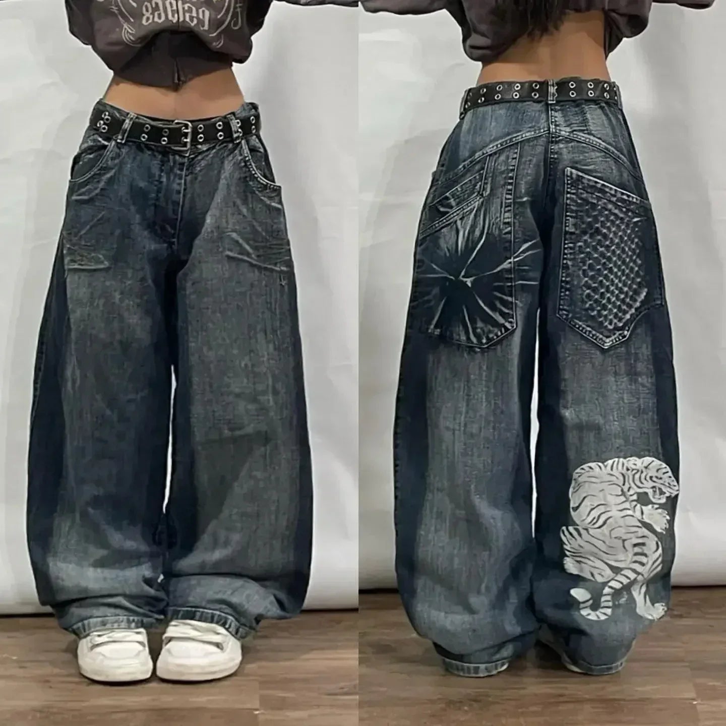 High Waisted Baggy Jeans - Multi-pocket
