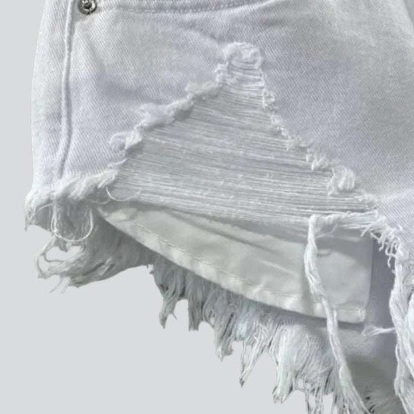 Low-waist distressed denim shorts