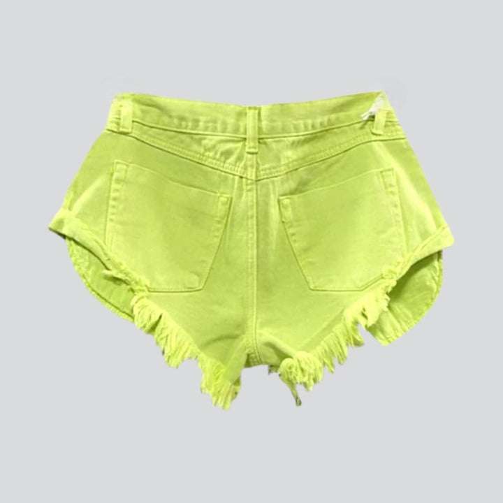Neon color distressed denim shorts