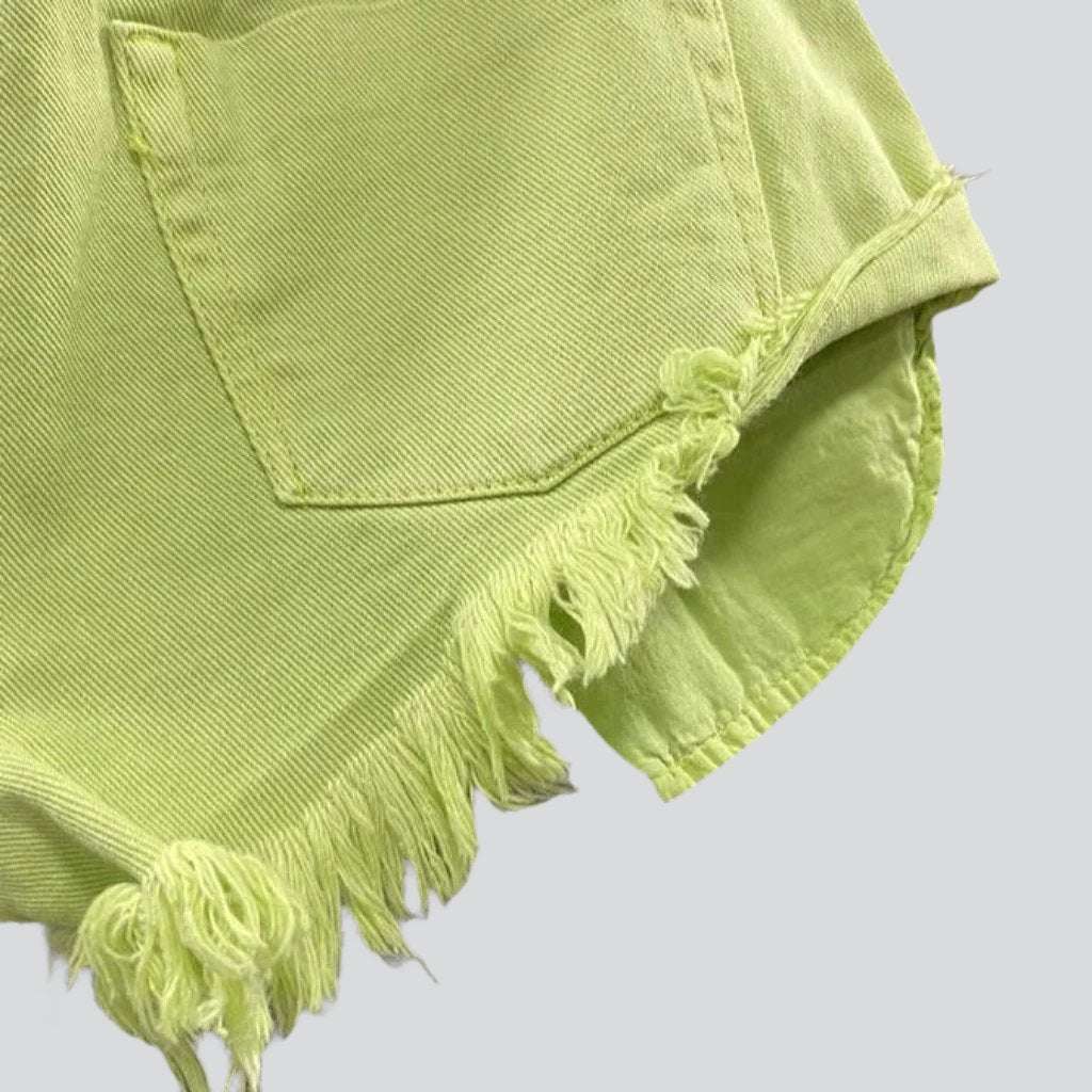 Neon color distressed denim shorts