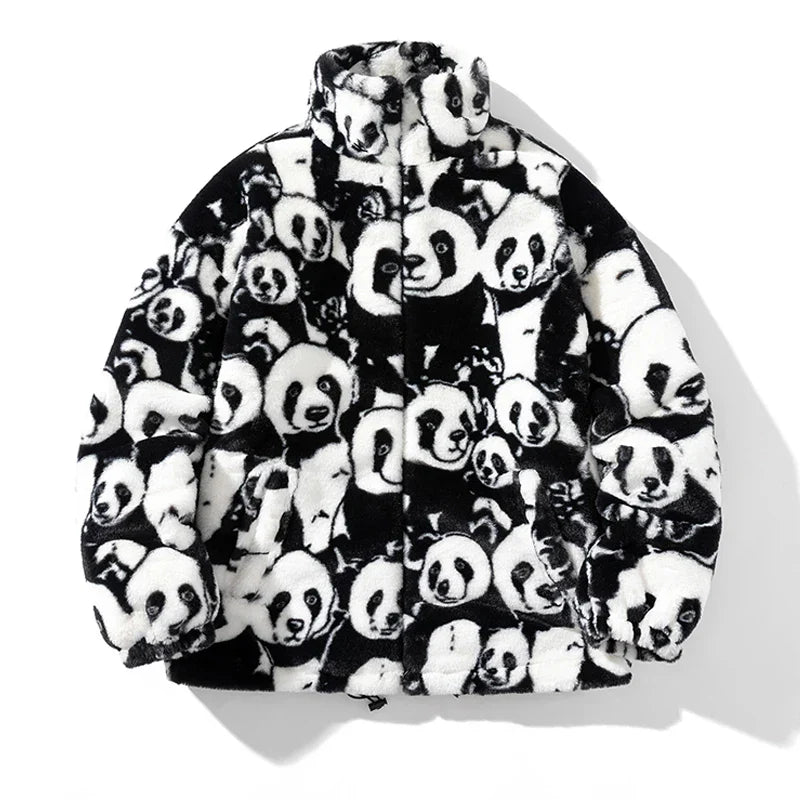 Winter Oversized Fleece Panda Puffer Jacket for Men