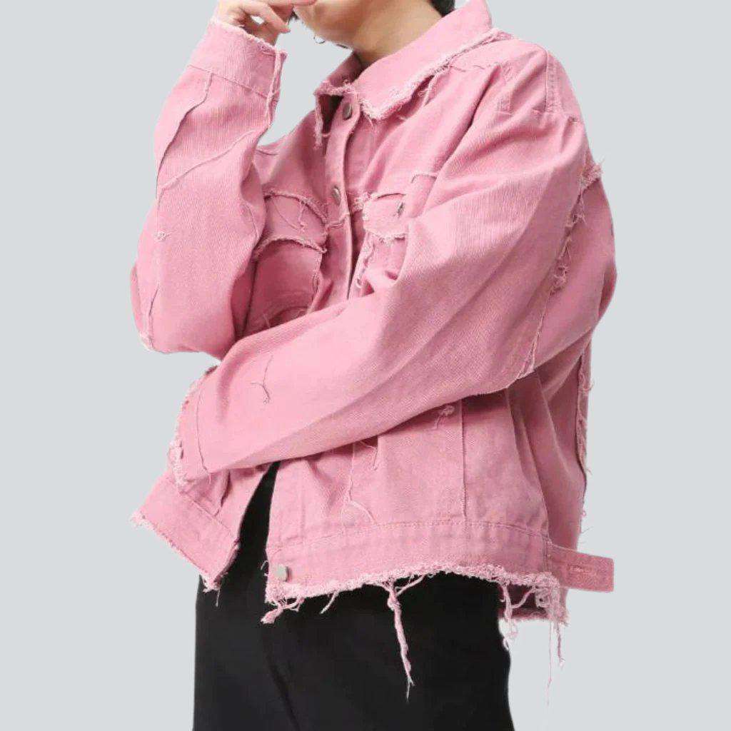 Light color distressed denim jacket