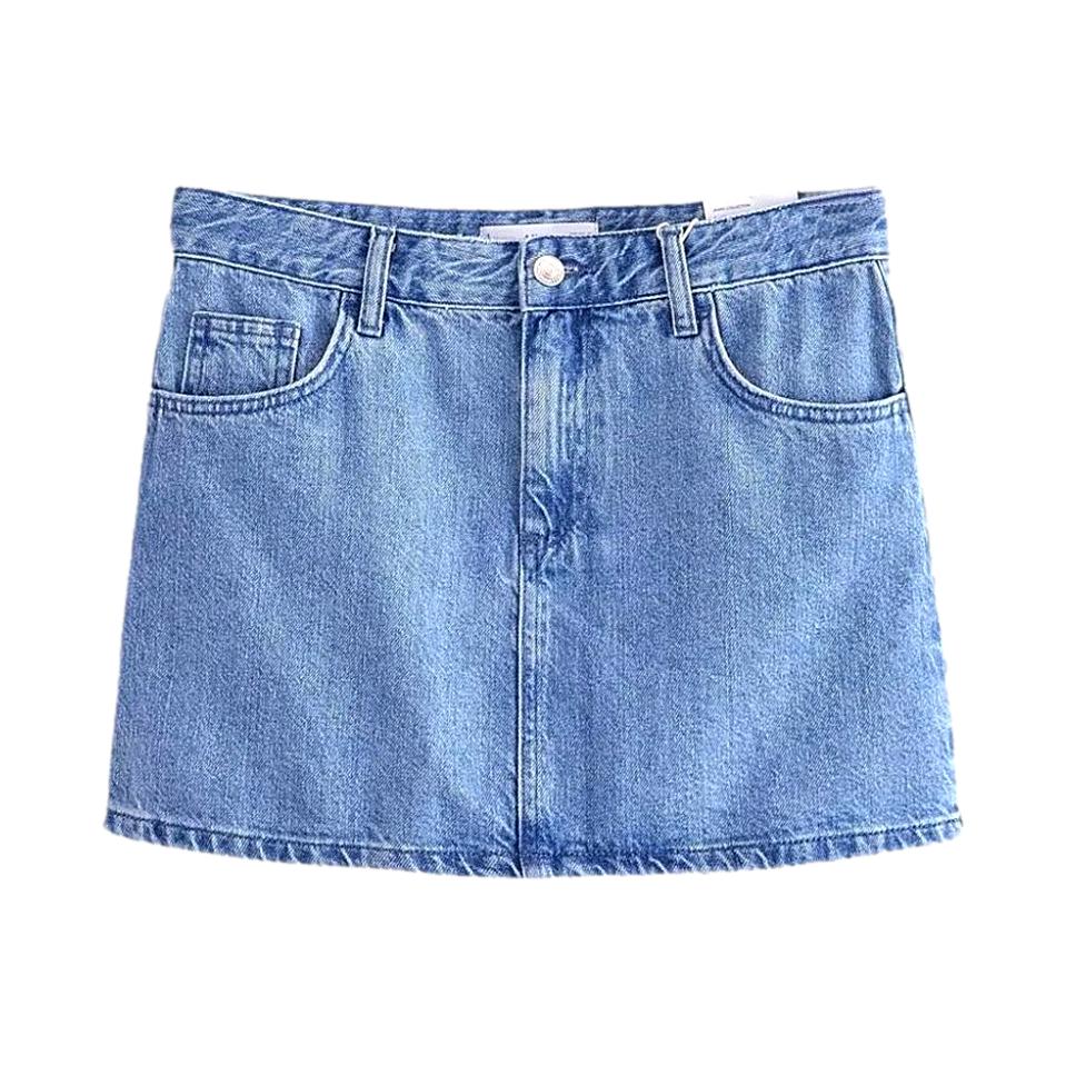 Straight cut mini denim skirt