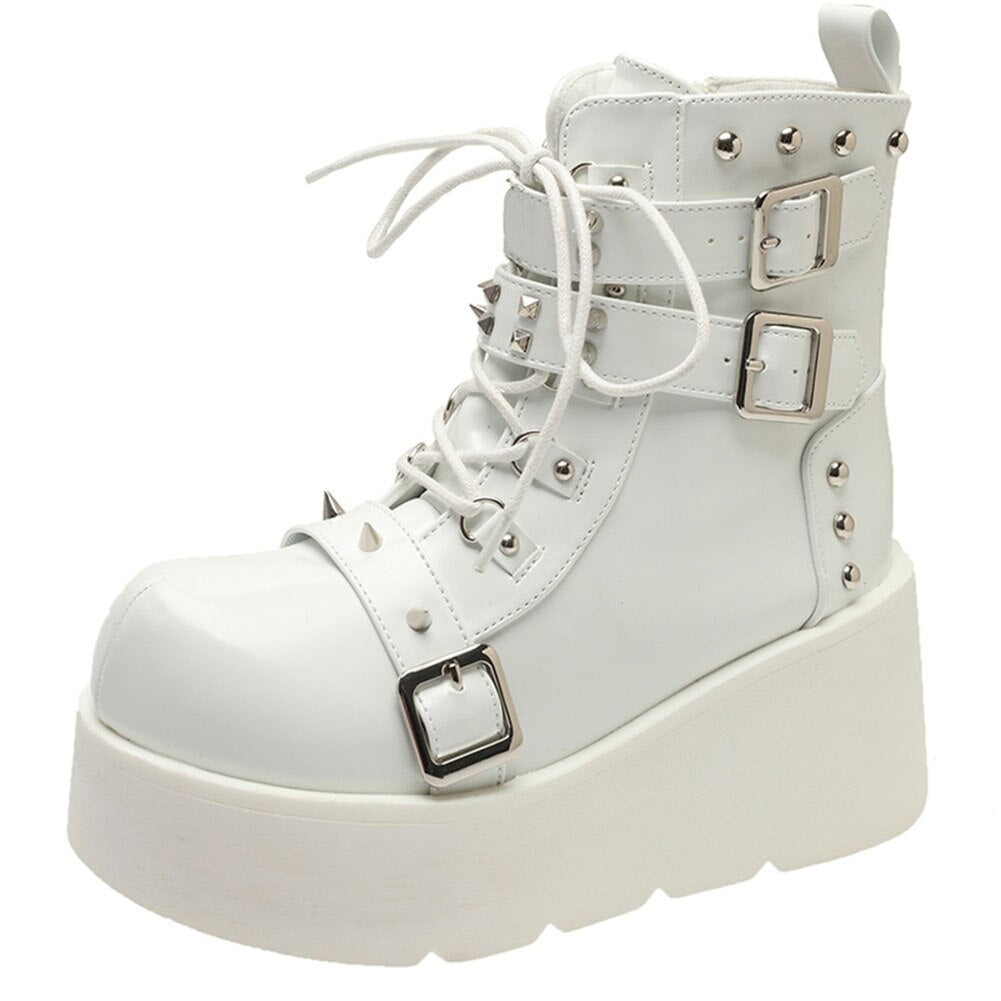 Goth Plateau Stiefeletten Schnalle Reißverschluss Niet Punk Wedges High Heels Stiefel Schuhe