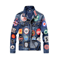 Schmale Jeansjacke mit Patches