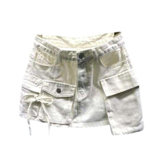 Irregular cargo pocket denim skirt