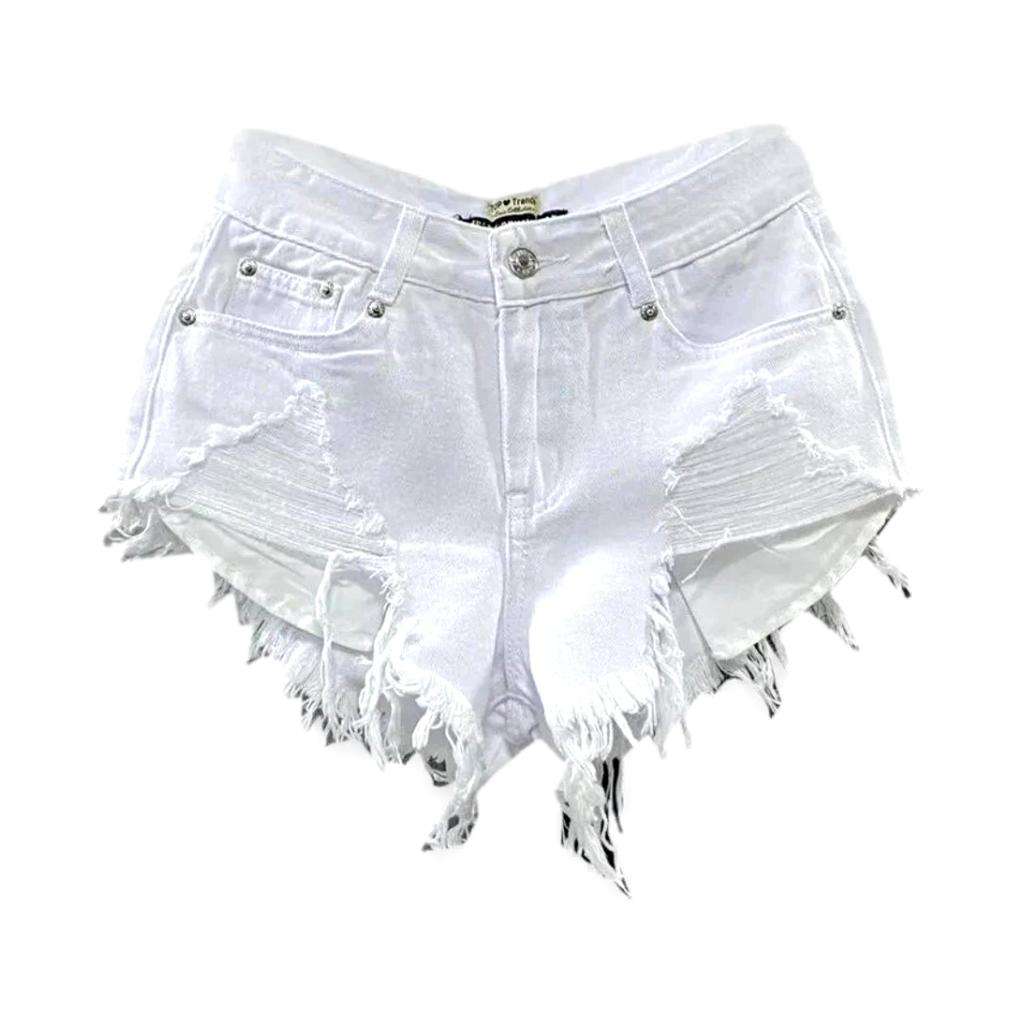 Low-waist distressed denim shorts