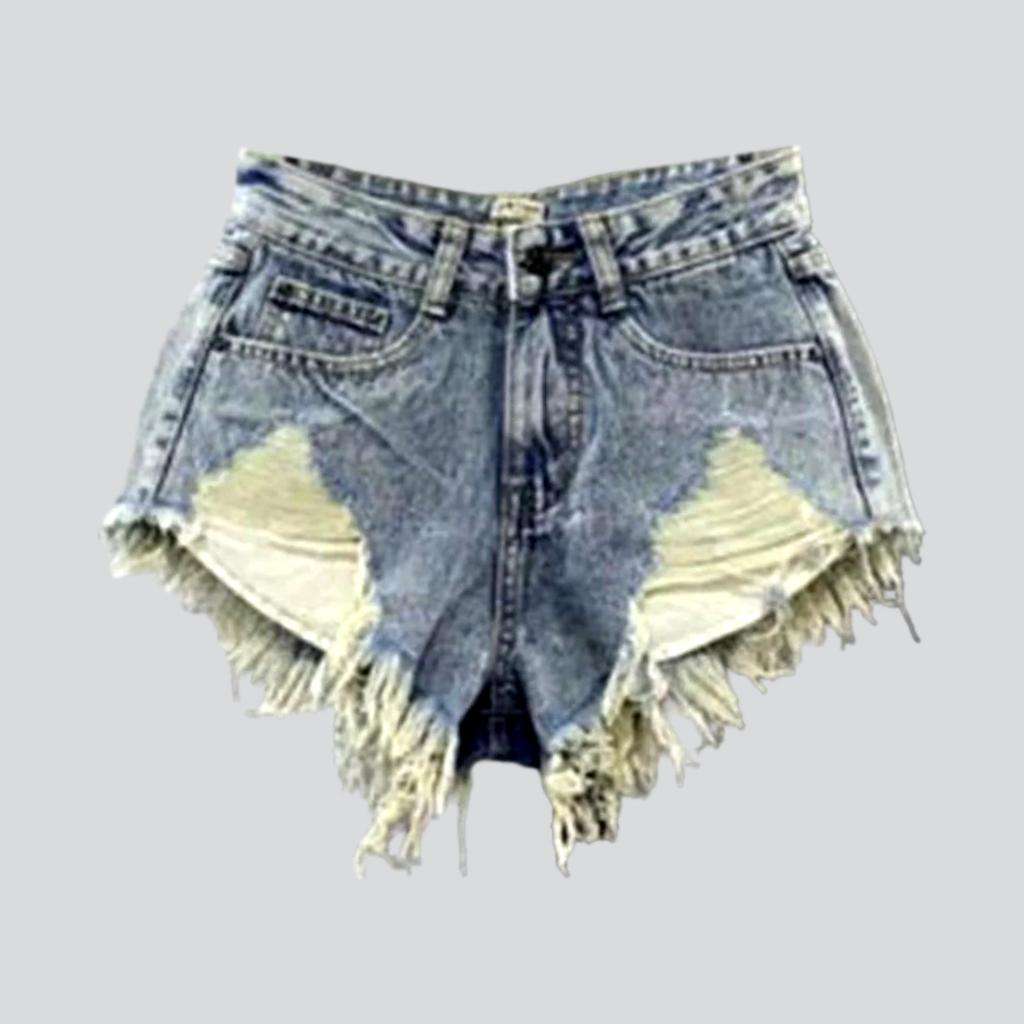 Low-waist distressed denim shorts