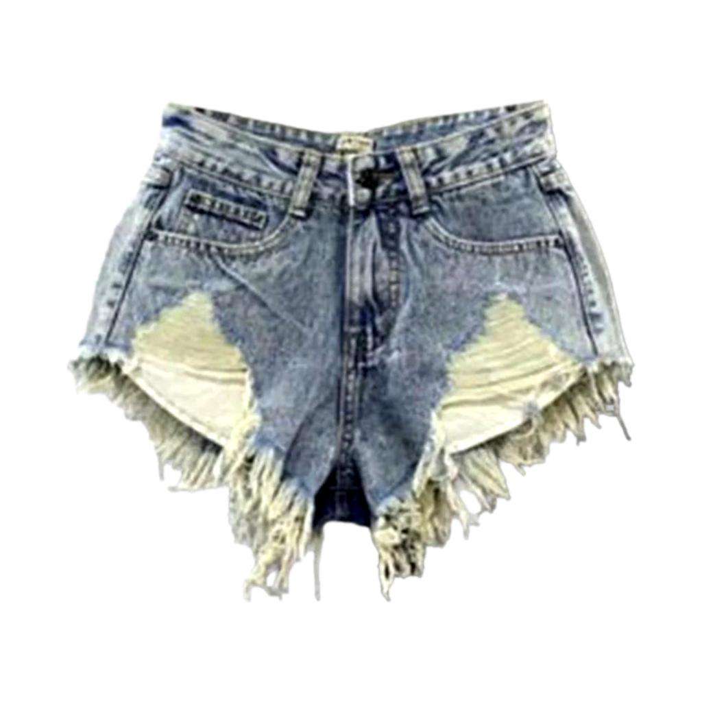 Low-waist distressed denim shorts