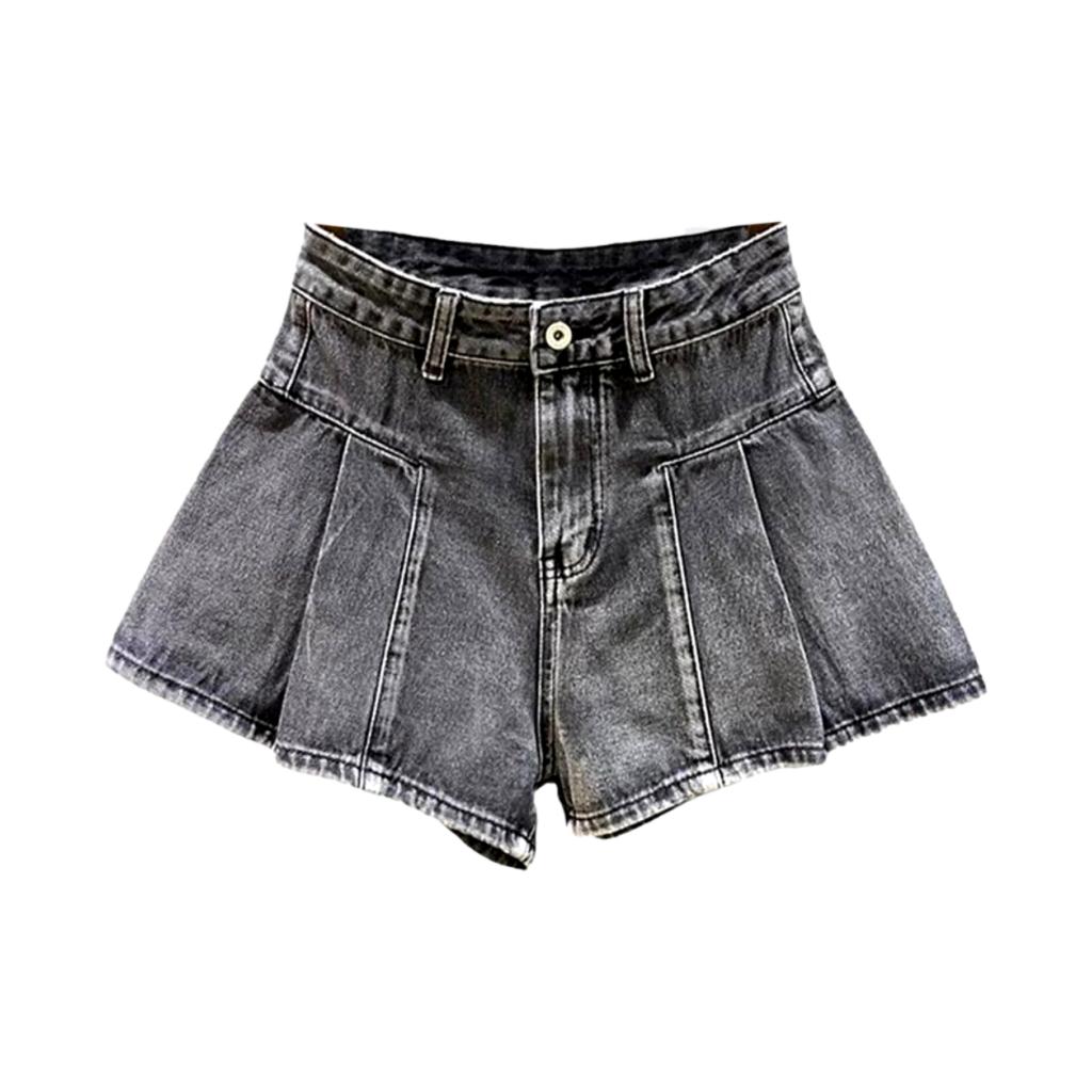 Pleated legs color denim shorts