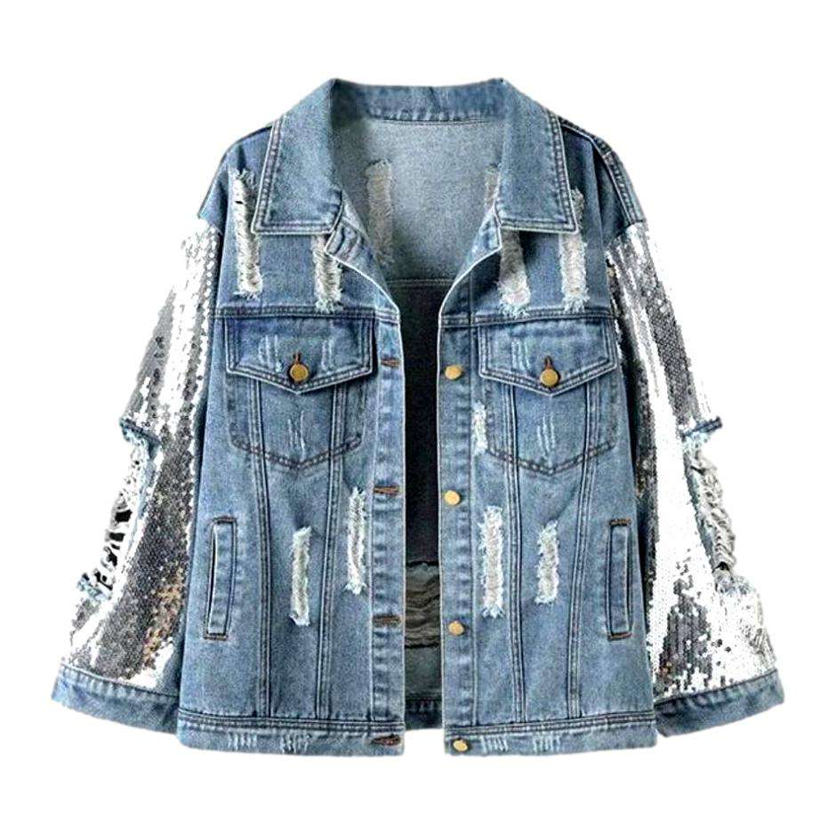 Fully distressed women denim jacket