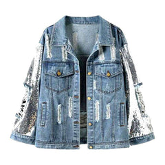 Fully distressed women denim jacket