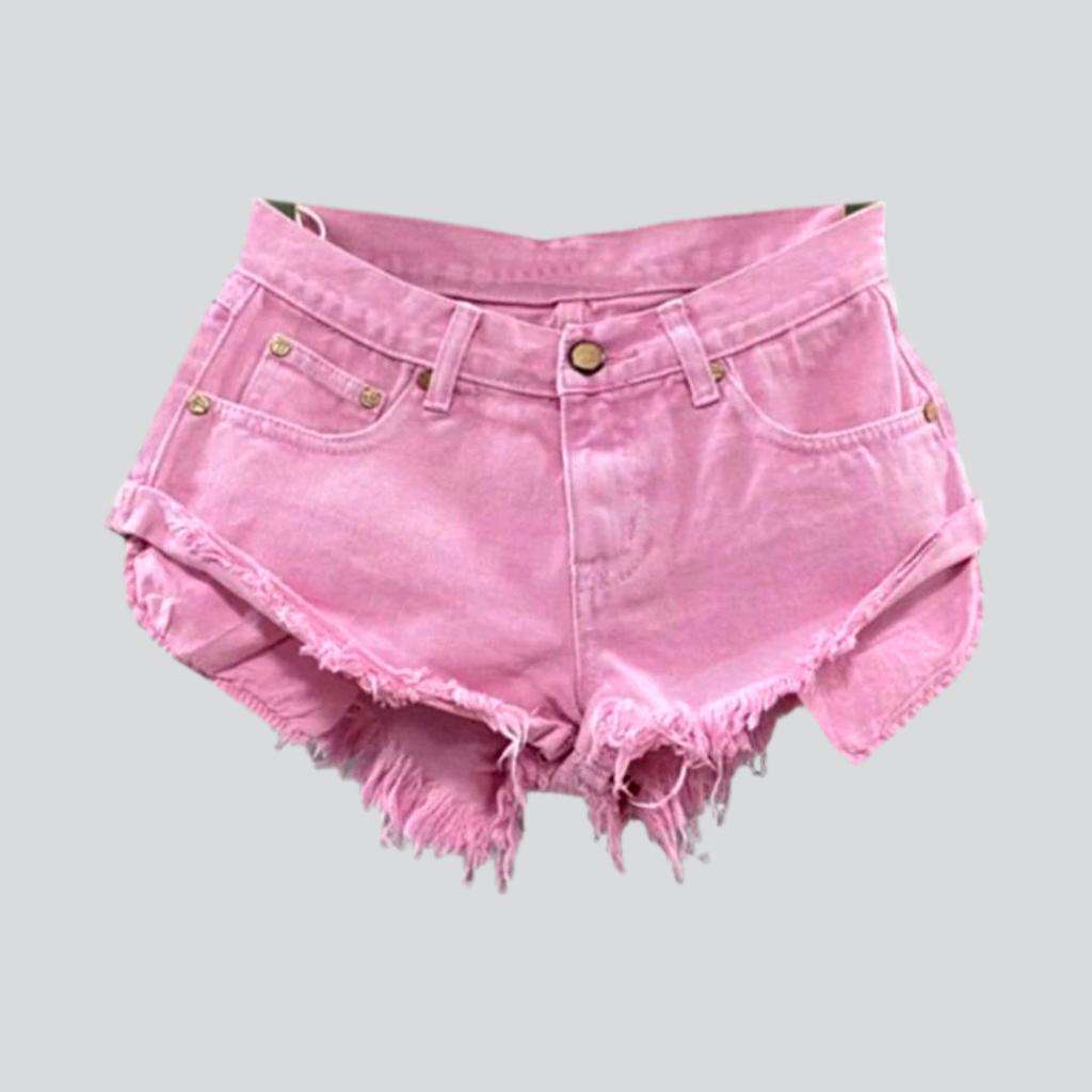 Neon color distressed denim shorts