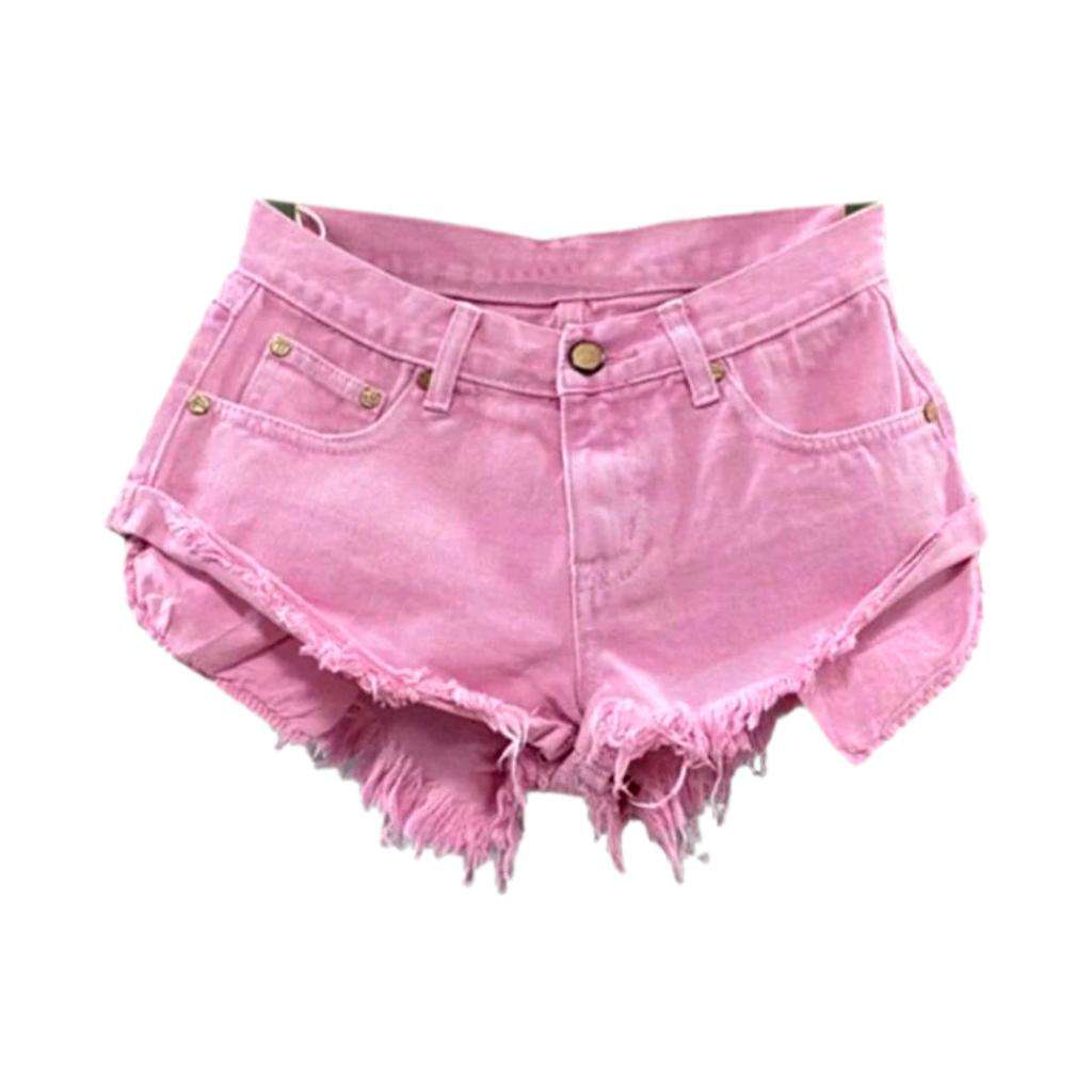 Neon color distressed denim shorts