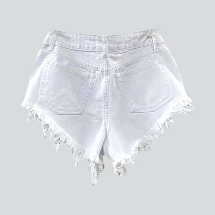 Low-waist distressed denim shorts