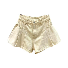 Pleated legs color denim shorts