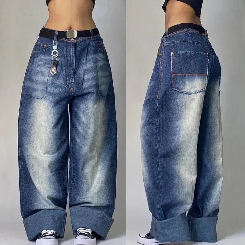 High Waisted Baggy Jeans - Multi-pocket