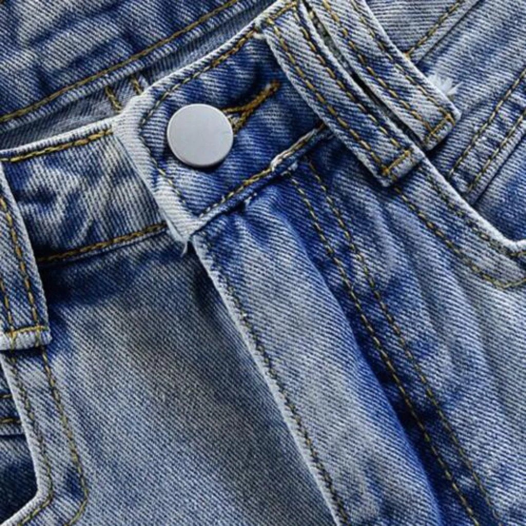 Distressed hem pearl denim shorts