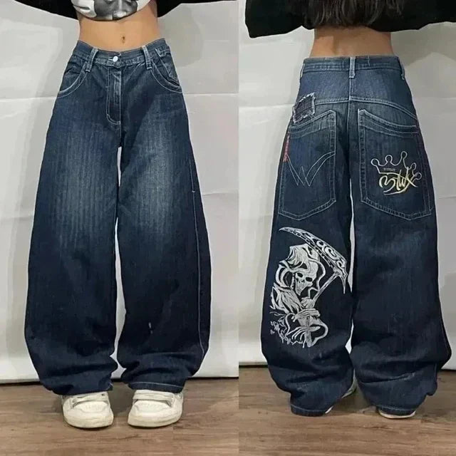 High Waisted Baggy Jeans - Multi-pocket