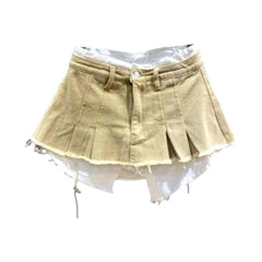 Exposed pocket color denim skort