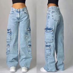 High Waisted Baggy Jeans - Multi-pocket