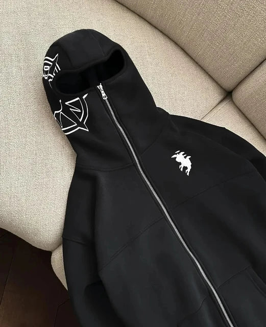 Schwarze Oversize-Hoodies mit Streifen und grafischem Muster